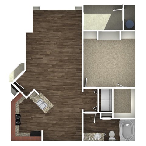 Floor plan for 1 bed, 1 bath, 757 sqft